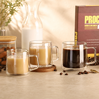 Mug à café de luxe en verre à double paroi de 10 oz avec poignée, isolé pour le thé chaud, le café, l'espresso, qualité alimentaire