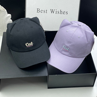Gorra de Béisbol Estilo Japonés con Orejas de Gato, Bordado de Letras de Gato, Corona Suave Ajustable, Gorra Dulce y Versátil para Mujer, para Primavera y Otoño