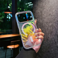Plume Motif Laser Couleur Coussin D'air Antichoc Paillettes Housse De Protection Téléphone étui pour iPhone Air 17 Pro Max