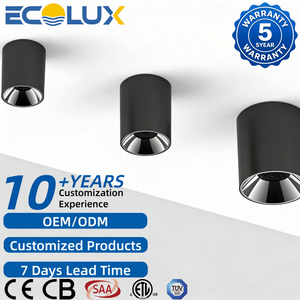 Ecolux CE ETL SAA 10W <span class=keywords><strong>18W</strong></span> 30W Lámparas LED de Techo Cilíndricas Negras de Superficie, Antideslumbrantes, para Interiores, Hoteles, Pasillos, COB - Product Image 1