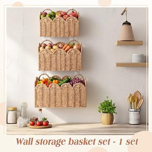 <b>Wall</b> Mounted <b>Storage</b> Basket Rectangle Woven <b>Hanging</b> For Home Decor And Sundries Organization - Product Image 3
