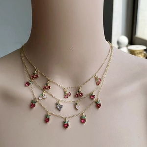 Design minimaliste coréen, incrustation plaquée or 18K, mignon, coloré, zircon, pêche, cerise, pendentif, collier pour femmes, bijoux - Product Image 2