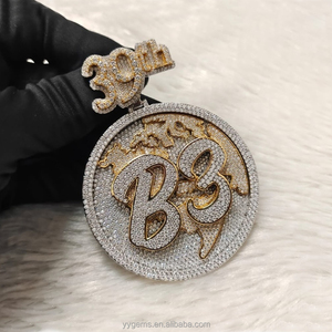 Pendentif personnalisé sur mesure, rond/lettre/chiffre etc., diamant moissanite VVS, plaqué or, argent sterling 925, style hip-hop - Product Image 2