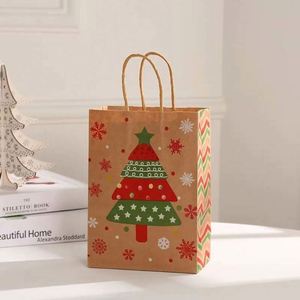 Custom Christmas Holiday Candy Party Recyclable Tote Brown <b>Bag</b> Creative Paper Color Gift <b>Bag</b> with Handle - Product Image 3