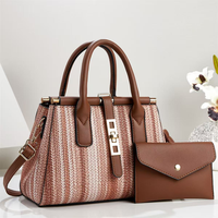 Sac fourre-tout vintage décontracté pour femme, grand sac à bandoulière tissé, grande capacité, fermeture éclair, imperméable, sangle détachable, pochette assortie