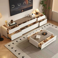 Ensemble meuble TV et table basse en bois massif, style moderne minimaliste, couleur noyer, console sur pied pour salon, compatible téléviseurs 65 pouces