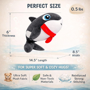 Peluche Orca Abbracciabile con Occhi Ricamati, Animale Marino con Sciarpa Rossa, 37 cm, Giocattolo Imbottito - Product Image 3
