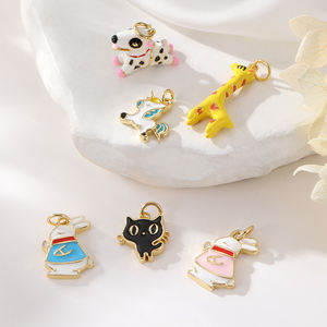Popular serie de animales de dibujos animados encantos 14K chapado en oro moda esmalte conejo cachorro jirafa Pony colgante Diy accesorios de joyería - Product Image 2