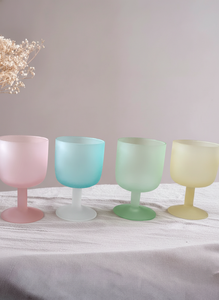 Verre à pied haut et large, vintage, anti-fuite, pour desserts, boissons, café, whisky, cocktails, dégradé de couleurs, givré, à pied court - Product Image 3
