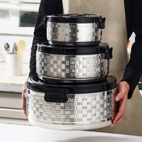 Ensemble de 3 casseroles isothermes de luxe en acier inoxydable 2L 4L 8L à double paroi avec poignée portable pour garder les aliments au chaud