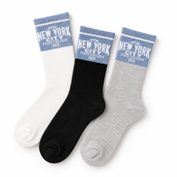 Chaussettes blanches personnalisées avec impression de texte bleu, logo de l'université, graphisme personnalisé, marque privée, chaussettes en coton doux