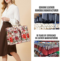 Sac fourre-tout en toile de coton robuste de haute qualité, motif floral, avec bordure blanche, sac à main vintage pour femmes, personnalisable OEM