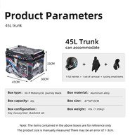 Boîte à bagages arrière pour moto de grande capacité 45L en alliage d'aluminium, compatible avec un casque intégral, pour le rangement en voyage à moto