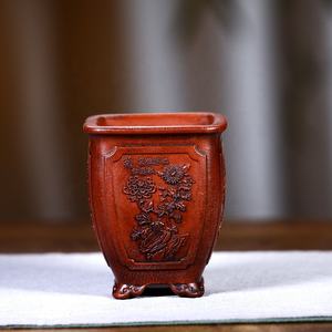 四角い手作りの古い紫色の砂Yixing盆栽ポット - Product Image 1