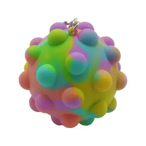 New Multicolor Squeeze Pop Toys Cute Decompression 3d Bubble Ball Round Silicone Ball with Keychain