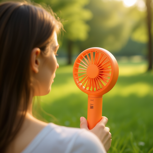 Ventilador de mano Db, batería recargable de 5V, miniventilador portátil de cinco velocidades para uso doméstico y en coche, color naranja - Product Image 2