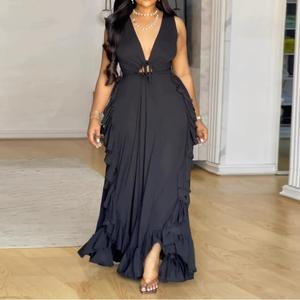 Robes d'été asymétriques à volants taille haute dos nu en V profond grande taille pour femmes – Tendance - Product Image 4