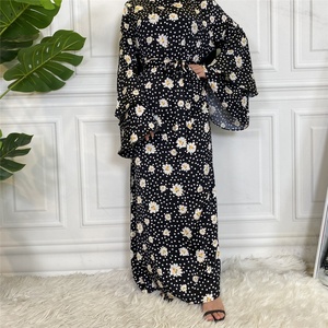 6528# High Quality Satin Printing Abaya Dress Two Layer Sleeves Muslim Women <b>Kaftan</b> Islamic Silk <b>Maxi</b> Dresses - Product Image 2