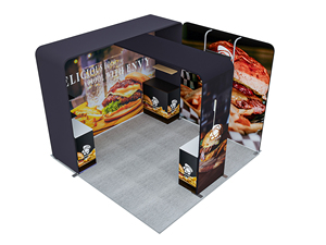 Montaje rápido 10x10 pies Cabina de feria comercial portátil Estante de mercancía incorporado Mesa de exhibición Tela de tensión de aluminio Publicidad - Product Image 2