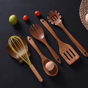 Juego de cucharas y tenedores de madera de teca de bambú ecológico, utensilios de cocina para uso doméstico - Product Image 3
