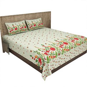 Parure de lit de mariage vintage imprimée super élégante avec 2 taies d'oreiller, style nature écologique, 100% coton 300 fils/cm² - Product Image 1