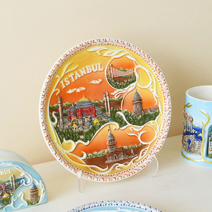 Set di Souvenir in Ceramica Personalizzato delle Attrazioni Turche, Piatto e Tazza Commemorativi del Turismo Europeo in Porcellana con Design in Rilievo 3D - Product Image 2
