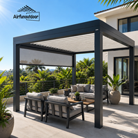 Pergola commerciale extérieure Airfun en aluminium avec toit à lames motorisées, imperméable, revêtement poudré, système de drainage intégré en MDF