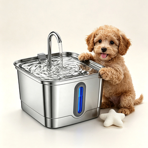 Oval Stylish Stainless Steel Pet Water Feeder Silent Running Circulation Fountain - Product Image 1