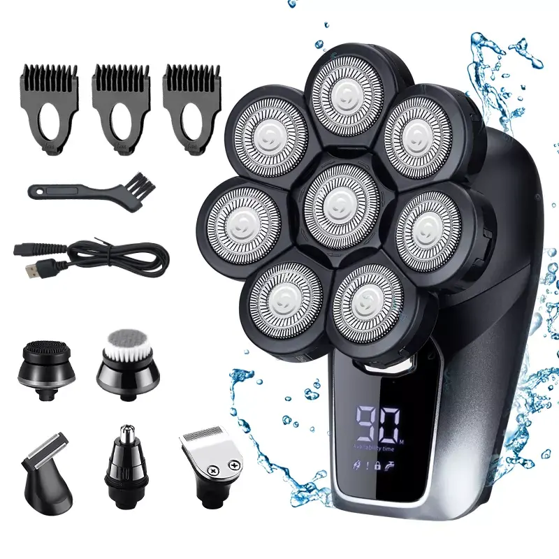 Mens Bald Nose Barber Cabelo Navalha Barbeador Elétrico Conjunto Recarregável Portátil 7D Cabeça Rotatória À Prova D' Água Usb Masculino 9 em 1 Rosto IPX4