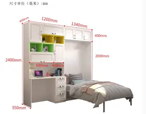 Fabriek Goedkope Prijs Bed Room Furniture Verticale Muur Bed Met Boekenkast, Vouwen Bureau