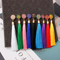 Vente en gros de boucles d'oreilles à pampilles longues fleurs roses pour femmes boucles d'oreilles en macramé colorées à la mode