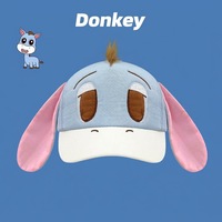 Linda Gorra de Béisbol Bordada de 6 Paneles con Orejas de Burro y Nariz de Dibujos Animados para Niñas, Apta para Cuatro Estaciones y Cabezas Grandes