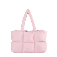 Tas Tote Quilted Khusus Wanita, Tas Selempang Empuk Ringan dengan Ritsleting, Tas Bahu Wanita Tahan Air
