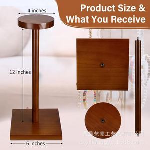 Wooden <b>Hat</b> <b>Display</b> Rack With Square Base Minimalist Desk Stand For Wig Cap Helmet Jewelry Storage - Product Image 4