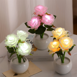 Led Flower <strong>Pot</strong> <strong>Night</strong> Light Bedside Desk Light for Home Wedding Party Decor Rose Flower Table Lamp - Product Image 3