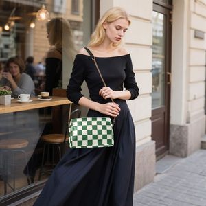 Green Checkered Print Womens Leather Crossbody bag Shoulder Bags with Chain Strap <b>Small</b> <b>Purse</b> Trendy for Spring Outdoor Party - Product Image 4
