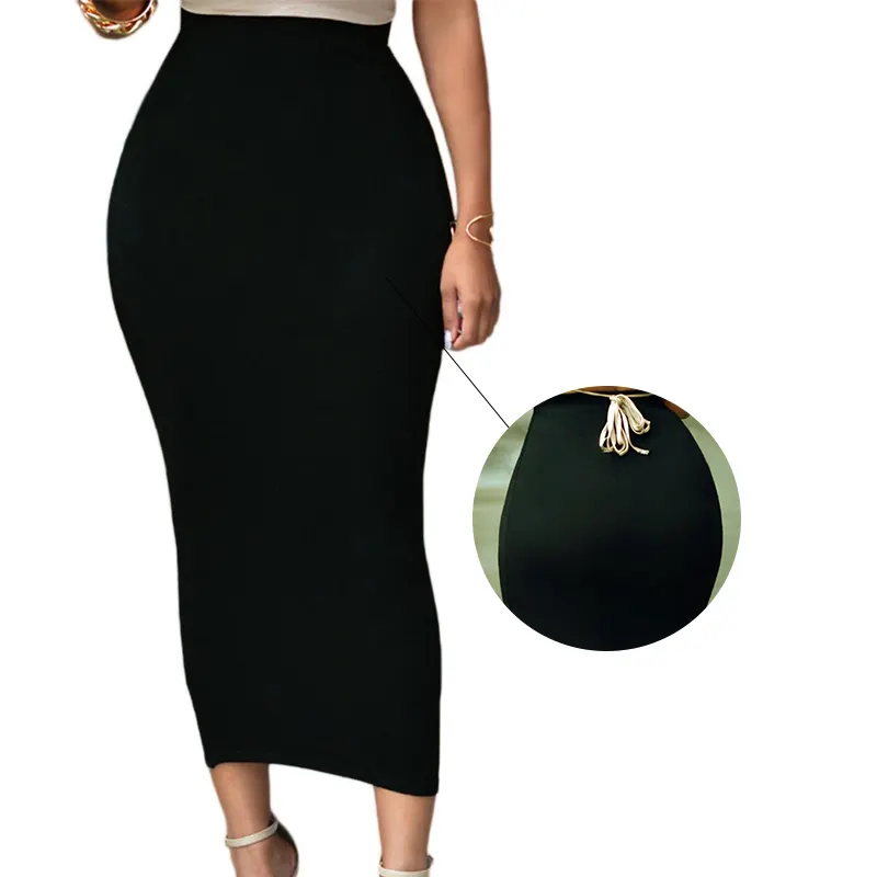 Hot Sale Fashion Black Clothing High-waist Bodycon Casual Wrap Long Women Maxi Skirt 819-0219