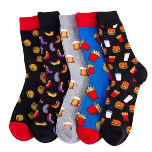 Bière Hamburger Frites Nourriture Chaussettes Robe Personnalisée Dessin Animé Mignon Équipage Hommes Fun Chaussettes - Product Image 1