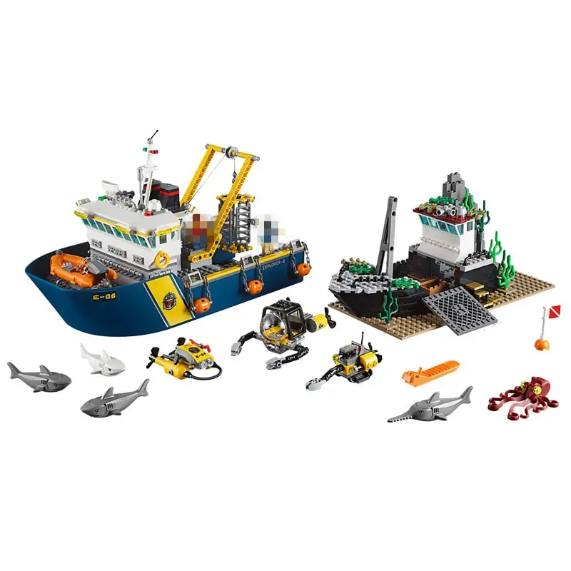 66115 блоки серии «Городской корабль», глубоководное исследовательское судно, совместимое с 60095 кораблем, наборы строительных блоков, игрушки для детей, подарки 717 шт.