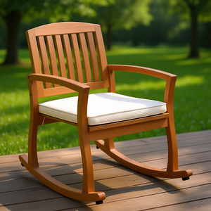 Fauteuil à bascule en bois d'acacia pour extérieur, ton teck, avec coussin, pour jardin et cour. - Product Image 2