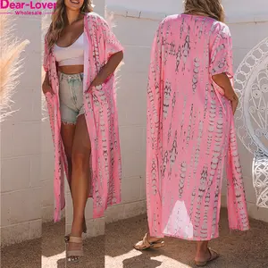 Dear-Lover OEM Fast Shipping Wholesale Kimonos Ladies Boho Long Beachwear Beach Cover Ups
