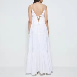 Vestido Largo de Lino de Alta Calidad Estilo Vacacional con Tirantes Finos, Escote Halter Profundo, Tallas Grandes, Corte A, para Mujer - Product Image 2