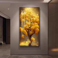 Vente en gros de peinture moderne en porcelaine cristal arbre doré 3D art mural à LED peinture murale sujet animal pour la décoration intérieure