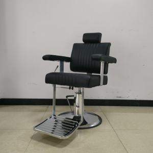 Fauteuil de barbier hydraulique moderne avec revêtement en cuir PU beige et base noire mate pour salon - Product Image 3