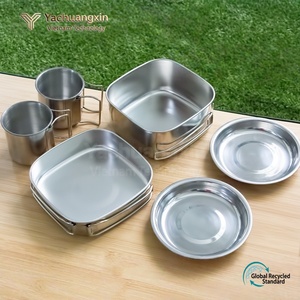 Stainless Steel <b>Camping</b> Cookware Set 6-Piece <b>Foldable</b> Portable Outdoor Dinnerware Kit Cups Plates Pots Dishwasher Safe for - Product Image 2