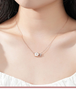 Collier en argent Sterling S925 avec double fleur en zircon pour femmes, chaîne de clavicule délicate, cadeau de luxe, bijoux élégants en argent - Product Image 2