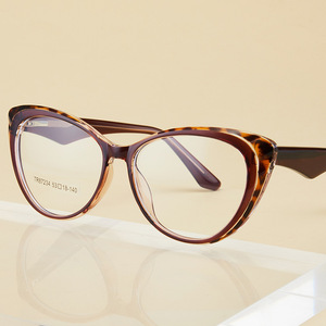 กรอบแว่นตา Tr90 ทรงแคทอาย 53-18-140 ป้องกันแสงสีฟ้าสำหรับผู้หญิง กรอบเต็ม ดีไซน์ลายอะซิเตท - Product Image 1