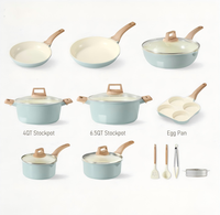 Ensemble de casseroles et poêles antiadhésives, batterie de cuisine, ensemble de cuisine à induction 17 pièces, revêtement céramique, nettoyage facile, poignée froide au toucher, avec cuiseur vapeur