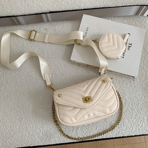 Women's Quilted Chain Shoulder Bag 7 Inch White <b>Lock</b> Closure Everyday Outfits - Product Image 1