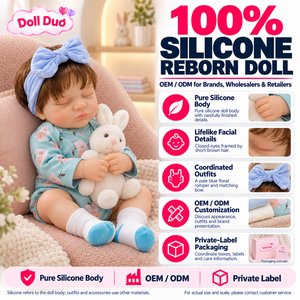 Poupée Duo personnalisée de 18 pouces, poupée reborn en silicone pleine longueur, barboteuse florale bleu clair, cadeau de Noël personnalisé pour enfants - Product Image 1
